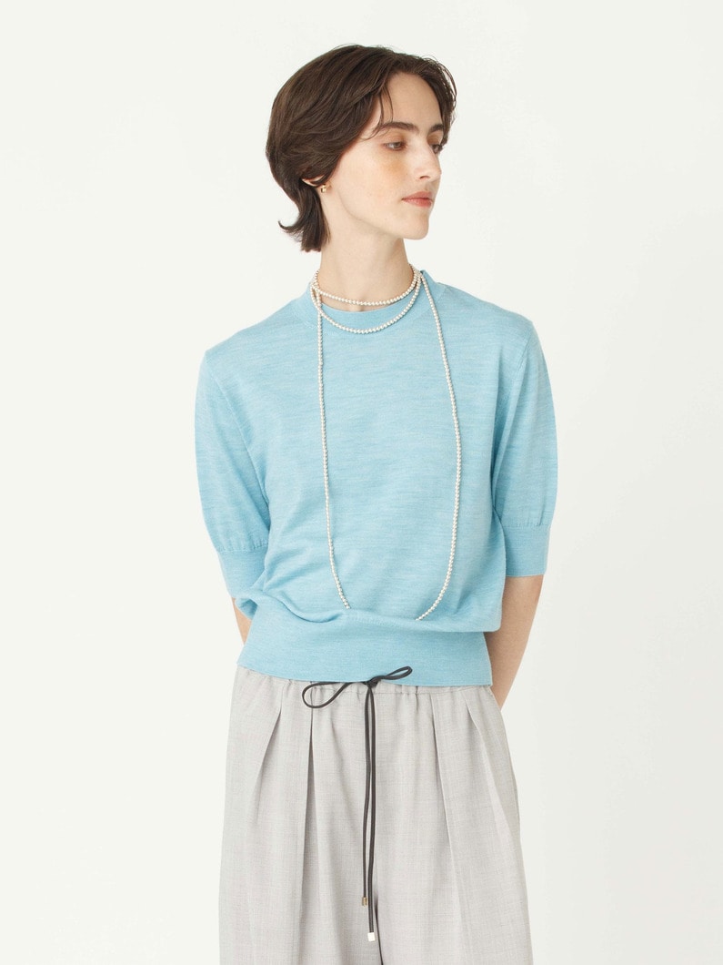 ウォッシャブル ハーフスリーブ ニット トップ 詳細画像 light blue