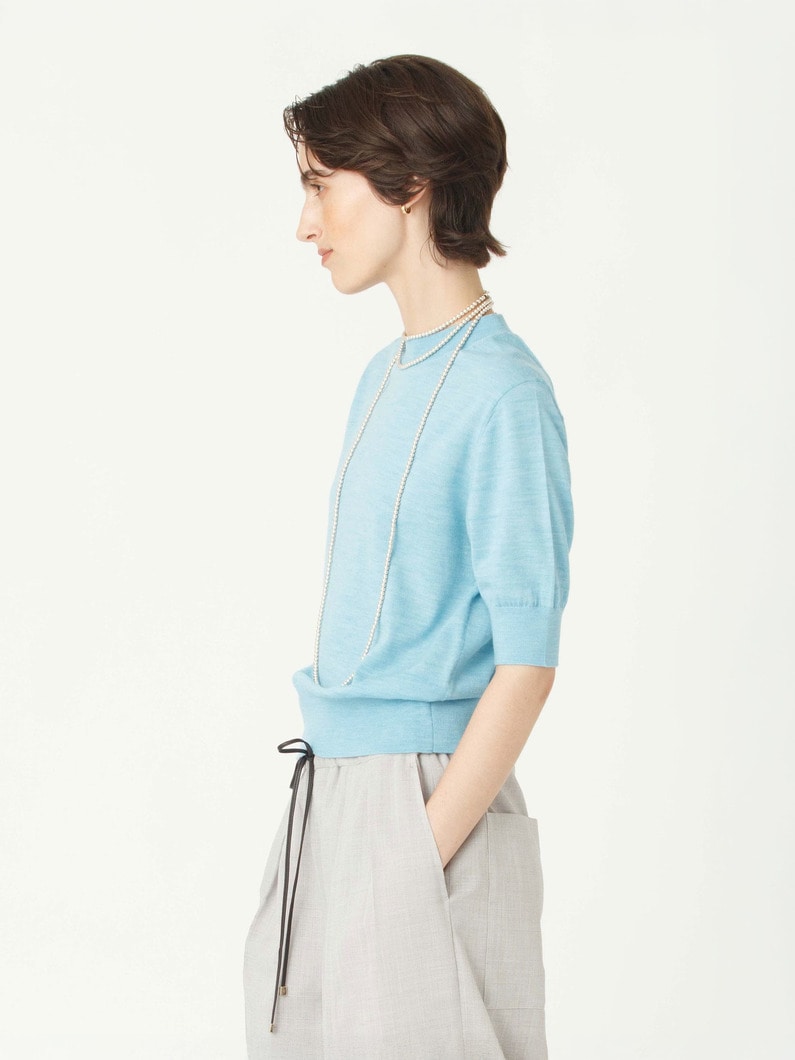 ウォッシャブル ハーフスリーブ ニット トップ 詳細画像 light blue 2