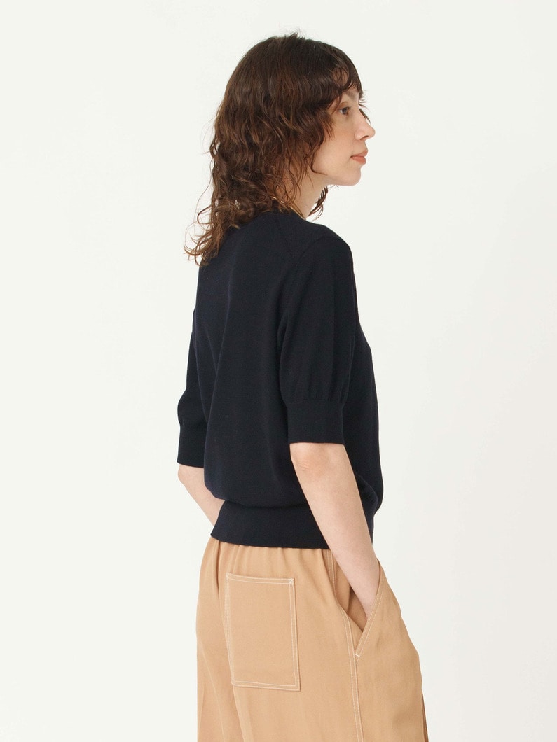 ウォッシャブル ハーフスリーブ ニット トップ 詳細画像 navy 2