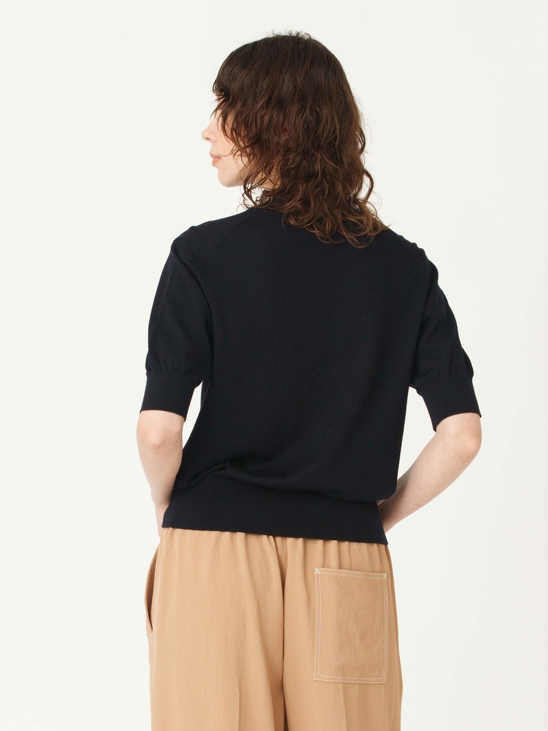 ウォッシャブル ハーフスリーブ ニット トップ 詳細画像 navy 3