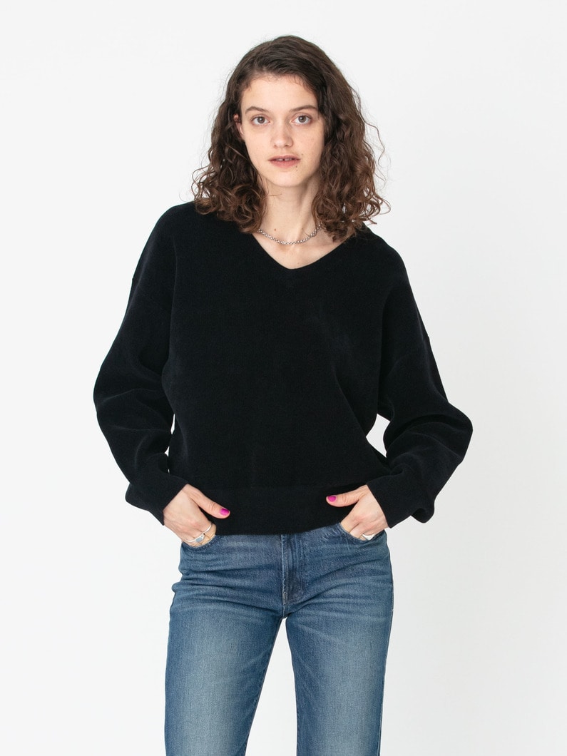 フリース Vネック ニットプルオーバー 詳細画像 navy