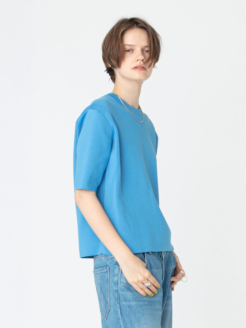 シルクコットン ハーフスリーブ ニット トップ 詳細画像 blue 2
