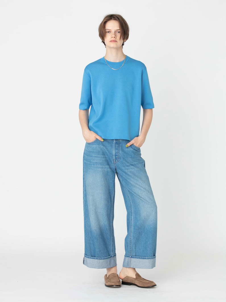 シルクコットン ハーフスリーブ ニット トップ 詳細画像 blue 3