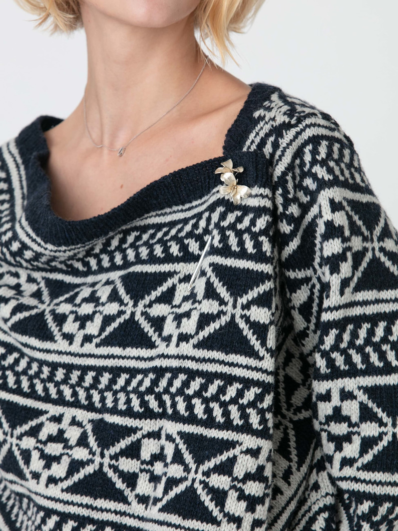 ワイドネック ノルディック ニットプルオーバー 詳細画像 navy 4
