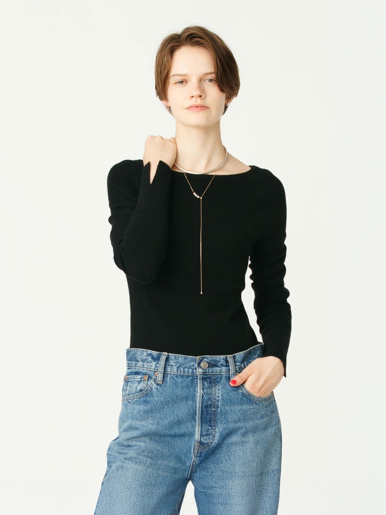 リブ ボートネック ニット トップ 詳細画像 black