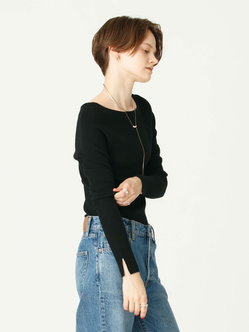 リブ ボートネック ニット トップ 詳細画像 black 2