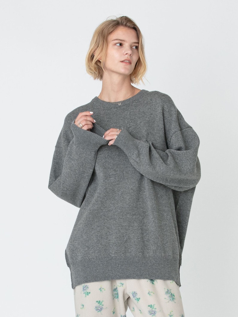 ルーズフィッティング クルーネック ニットプルオーバー 詳細画像 gray