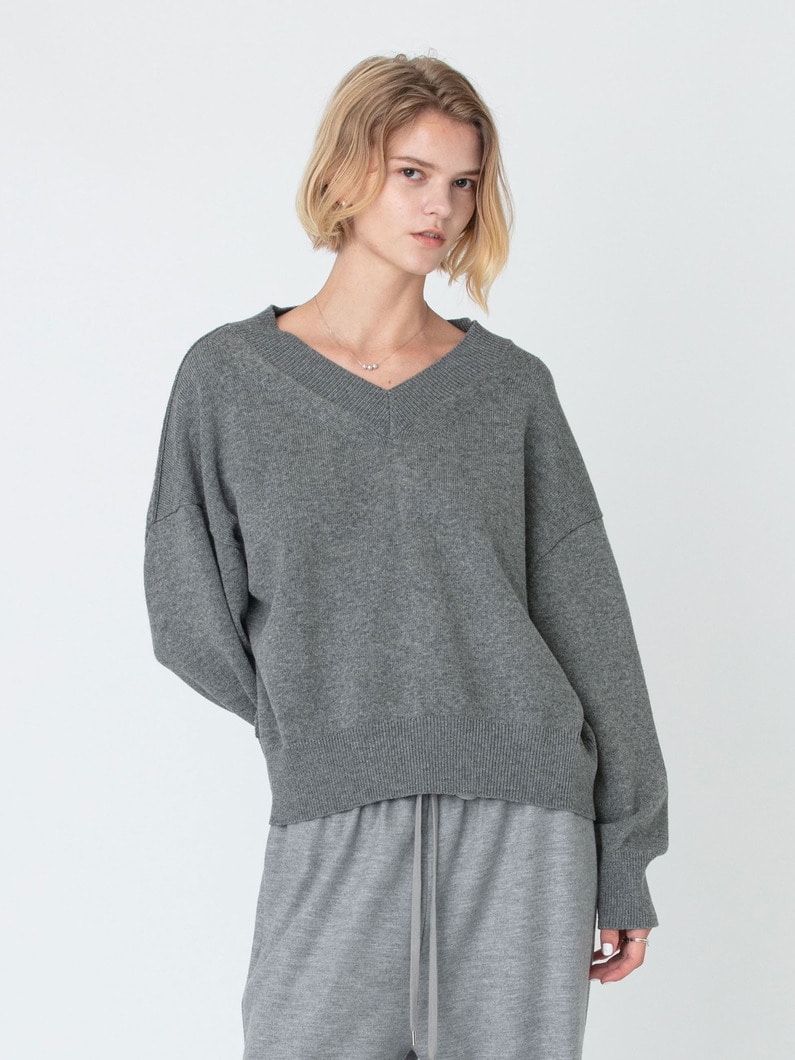 ワイドフィッティング  Vネック ニットプルオーバー 詳細画像 gray