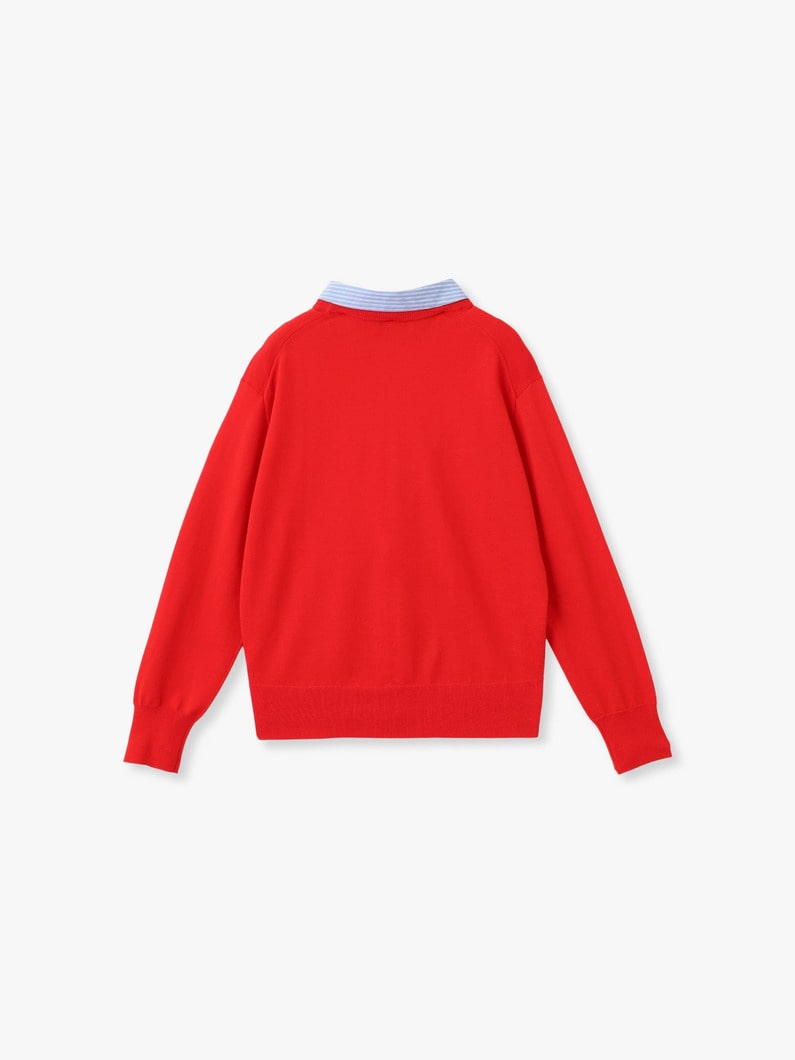シャツファブリック コンビ クルーネック ニット プルオーバー（レッド） 詳細画像 red 1