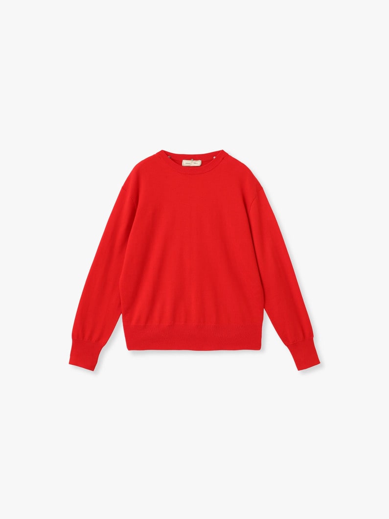 シャツファブリック コンビ クルーネック ニット プルオーバー（レッド） 詳細画像 red 3