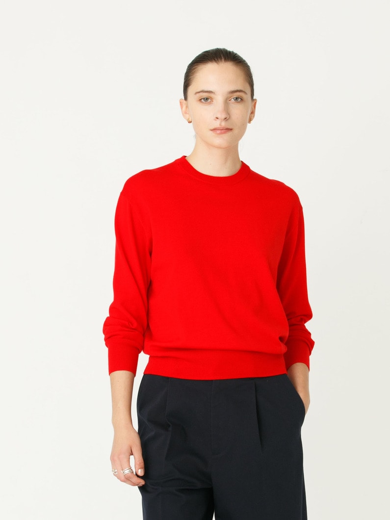 シャツファブリック コンビ クルーネック ニット プルオーバー（レッド） 詳細画像 red 4