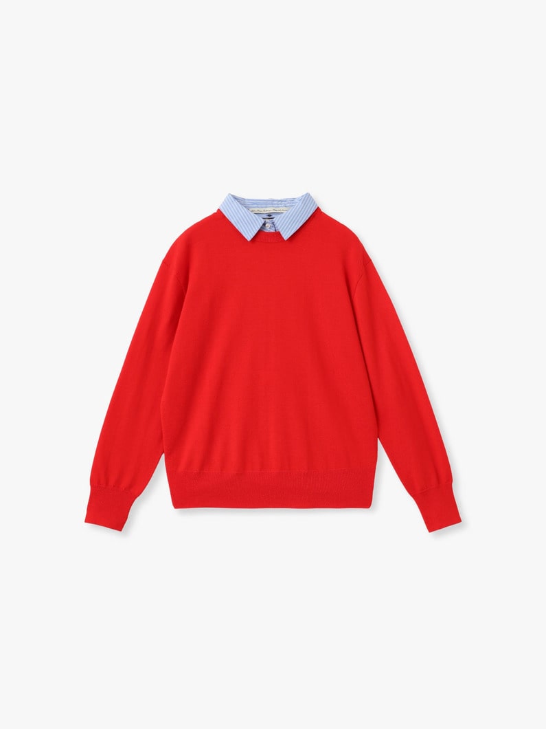シャツファブリック コンビ クルーネック ニット プルオーバー（レッド） 詳細画像 red 8