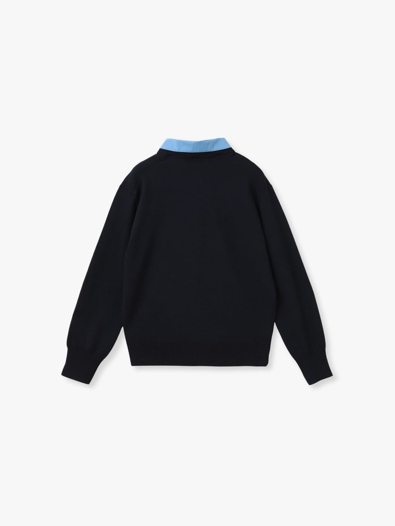 シャツファブリック コンビ クルーネック ニット プルオーバー（ネイビー/ライトグリーン） 詳細画像 light green 1