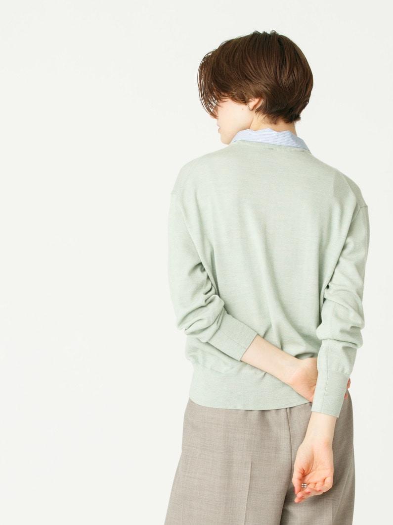シャツファブリック コンビ クルーネック ニット プルオーバー（ネイビー/ライトグリーン） 詳細画像 light green 3
