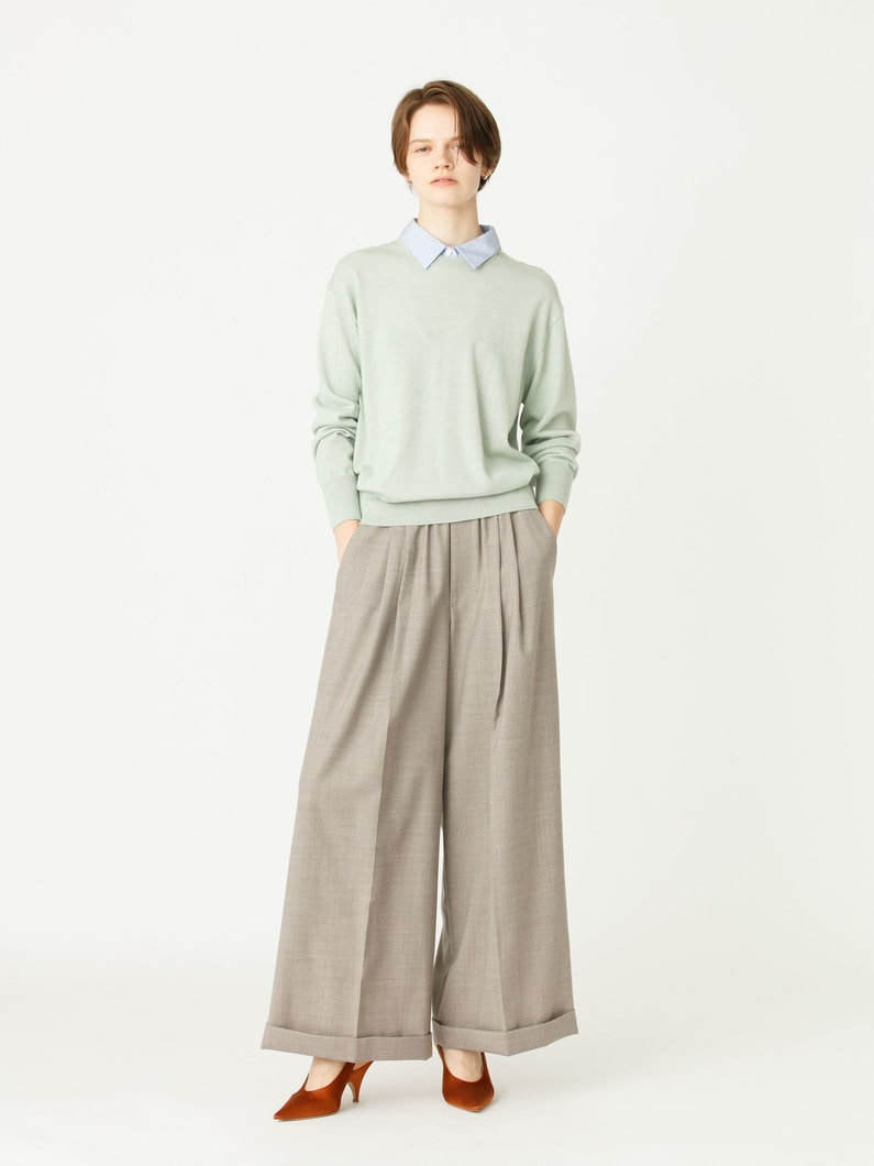 シャツファブリック コンビ クルーネック ニット プルオーバー（ネイビー/ライトグリーン） 詳細画像 light green 5