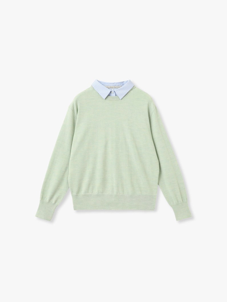 シャツファブリック コンビ クルーネック ニット プルオーバー（ネイビー/ライトグリーン） 詳細画像 light green 7