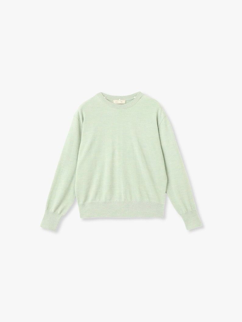 シャツファブリック コンビ クルーネック ニット プルオーバー（ネイビー/ライトグリーン） 詳細画像 light green 8