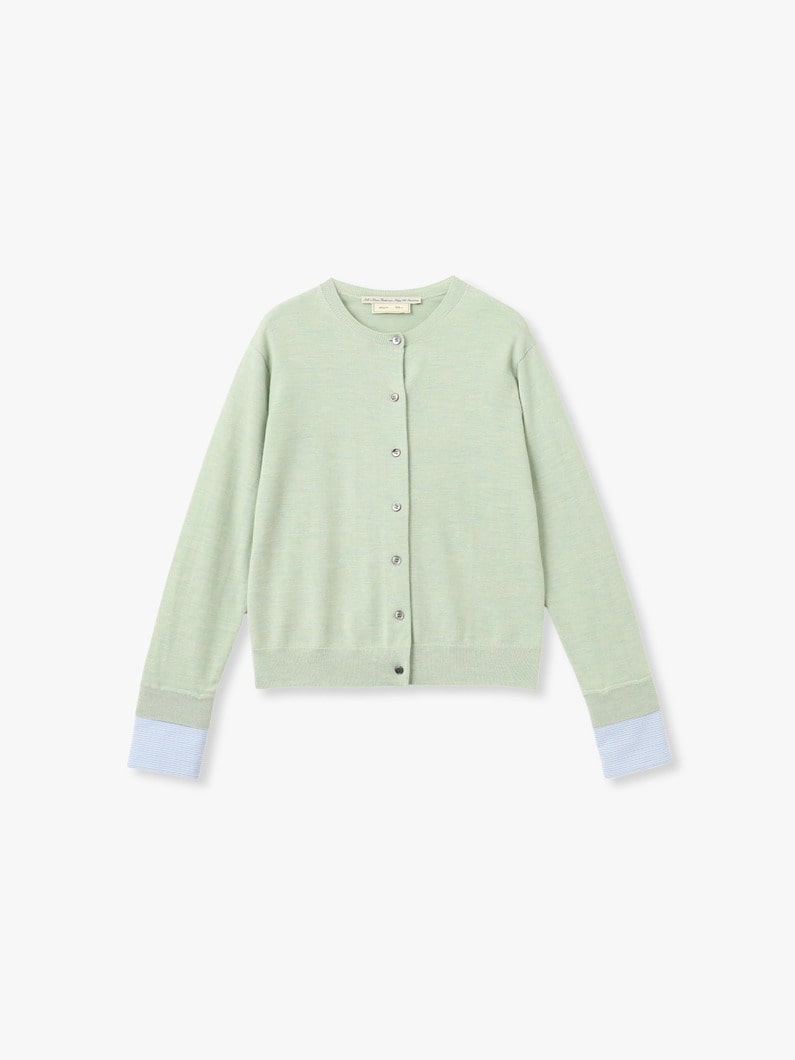 シャツファブリック コンビ クルーネック ニット カーディガン（ネイビー/ライトグリーン） 詳細画像 light green 4