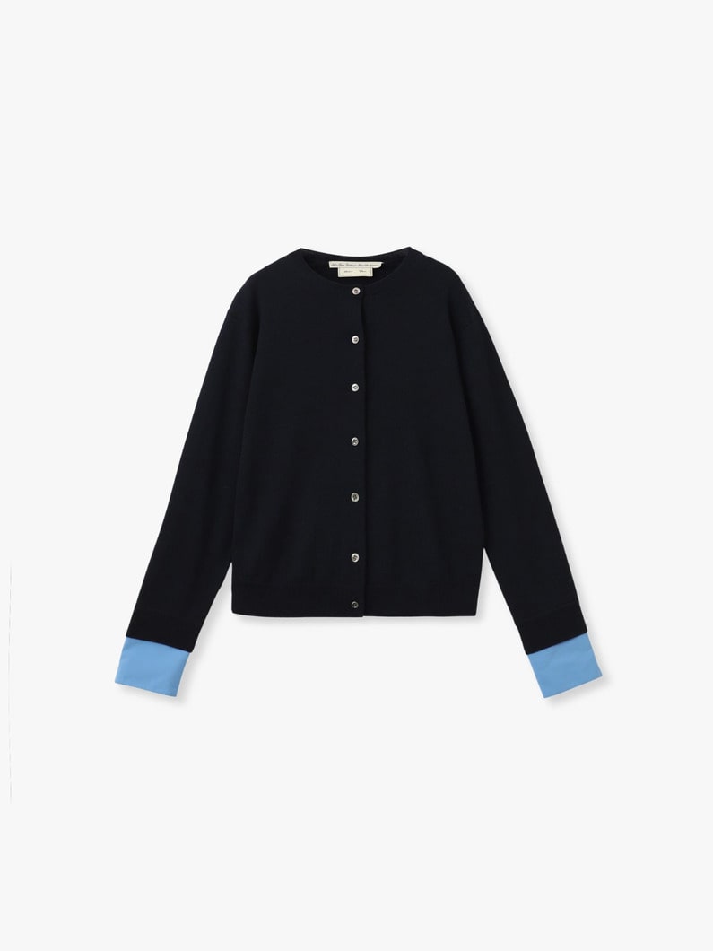 シャツファブリック コンビ クルーネック ニット カーディガン（ネイビー/ライトグリーン） 詳細画像 navy 6