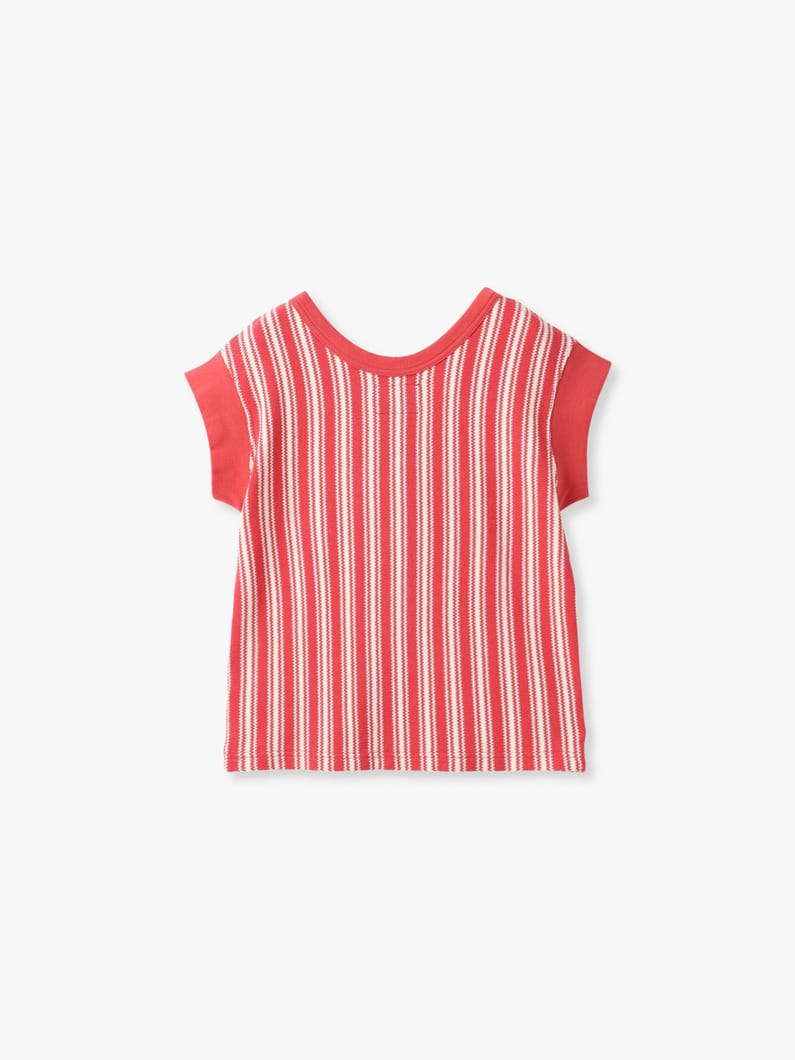 ストライプ ラッセル フレンチスリーブ トップ 詳細画像 red 1