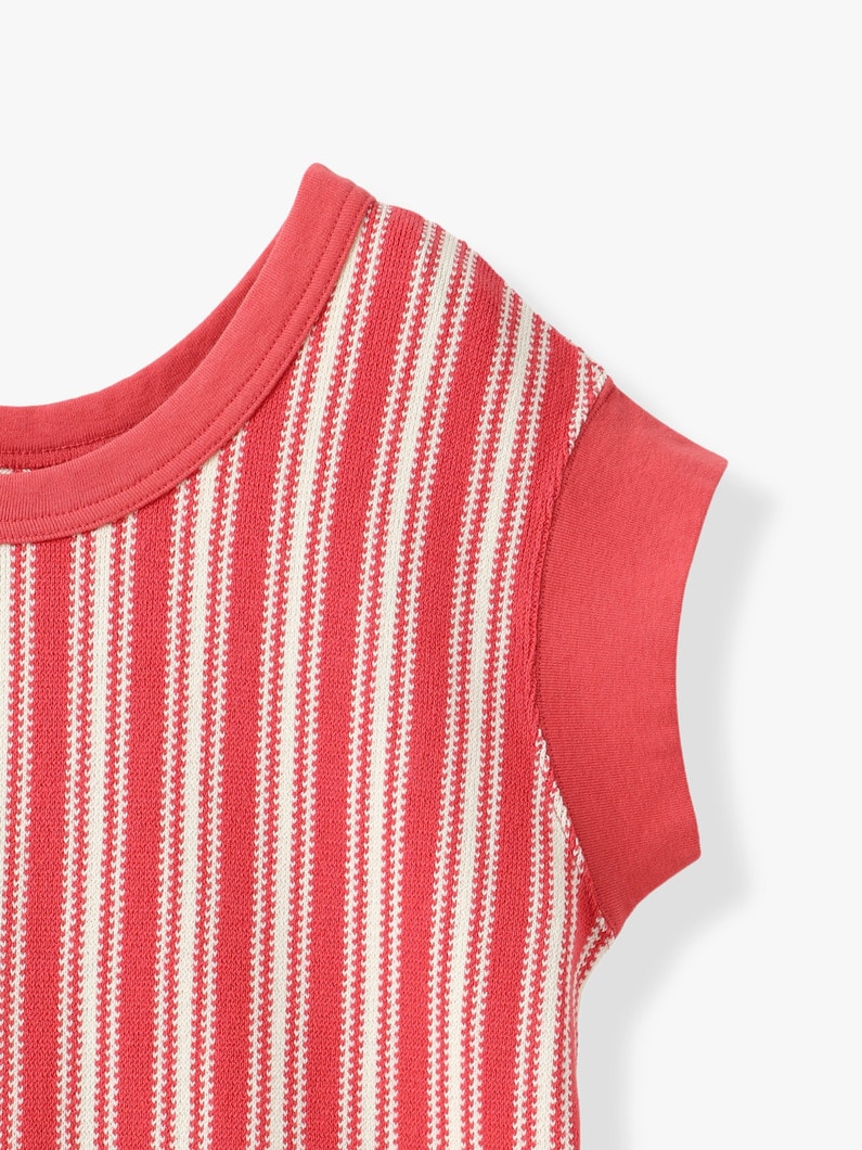 ストライプ ラッセル フレンチスリーブ トップ 詳細画像 red 2