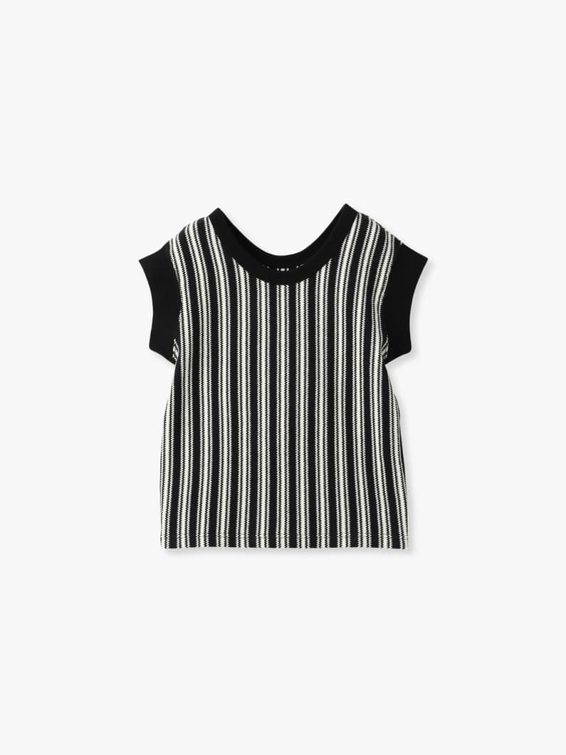 ストライプ ラッセル フレンチスリーブ トップ 詳細画像 black