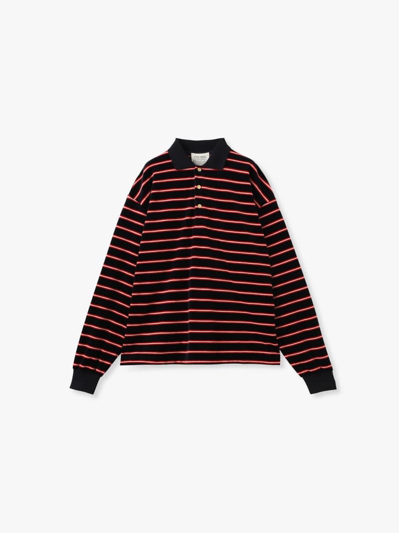 ベルベット ストライプ ポロ トップ 詳細画像 navy 1