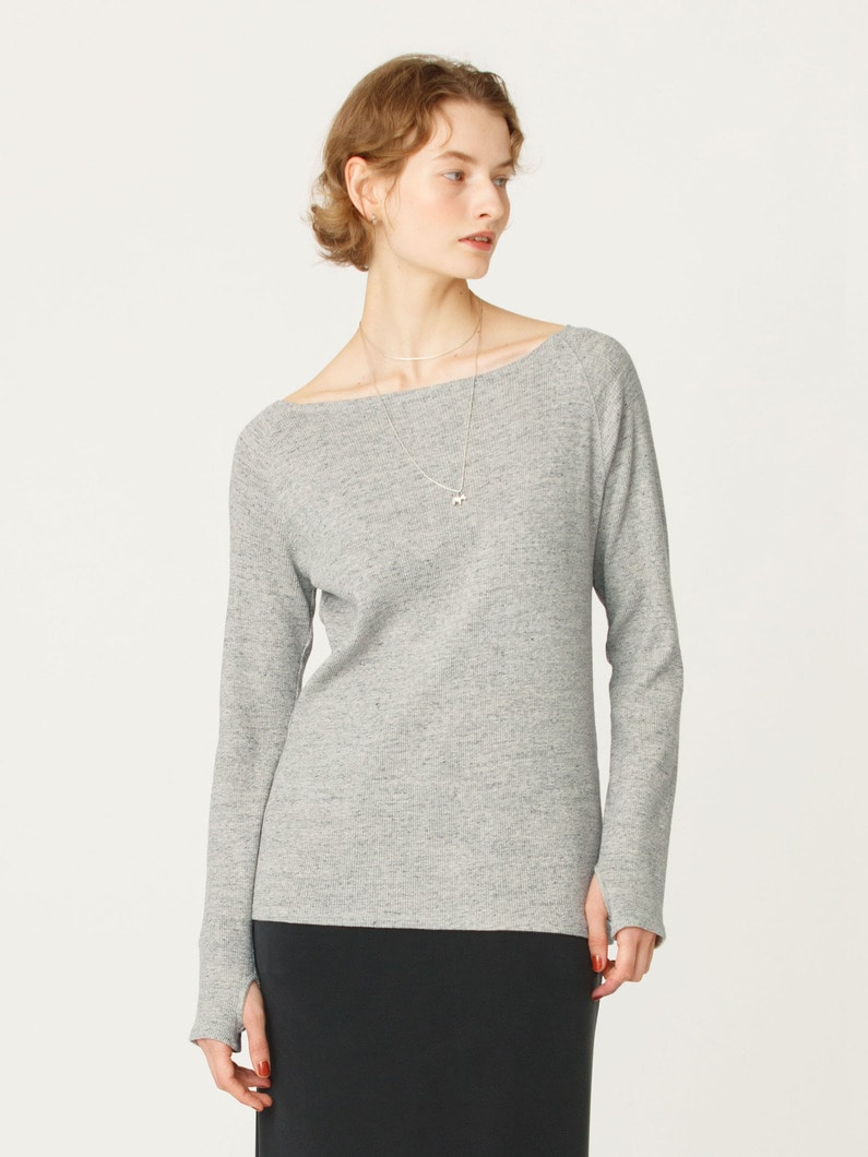 コットンリネン リブ ボートネック トップ 詳細画像 top gray