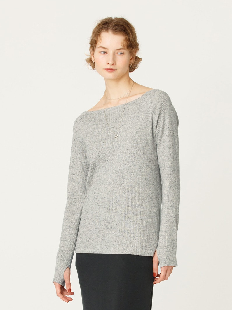 コットンリネン リブ ボートネック トップ 詳細画像 top gray 2