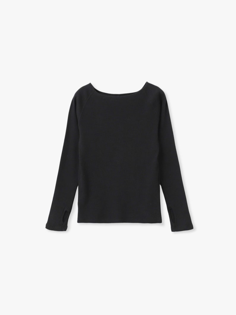 コットンリネン リブ ボートネック トップ 詳細画像 black