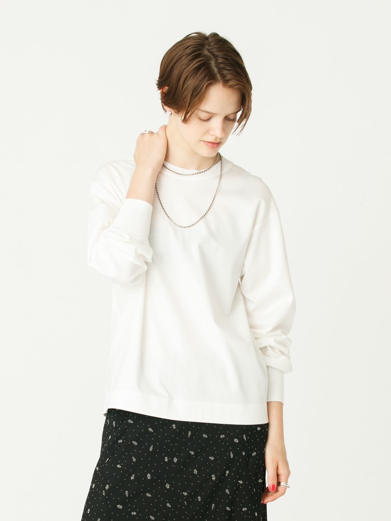 オーガニックコットン ニットリブ ロングスリーブ ティー（ホワイト/ネイビー） 詳細画像 white 2