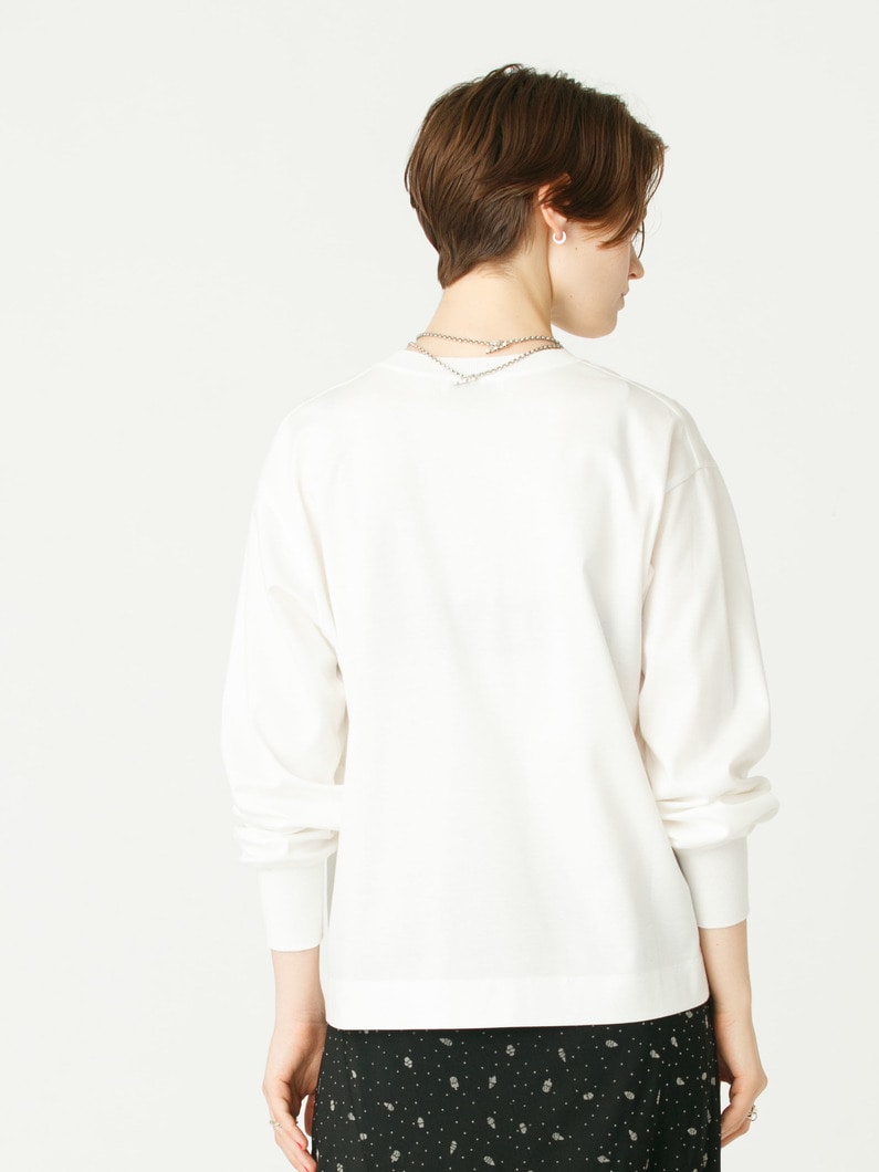 オーガニックコットン ニットリブ ロングスリーブ ティー（ホワイト/ネイビー） 詳細画像 white 4