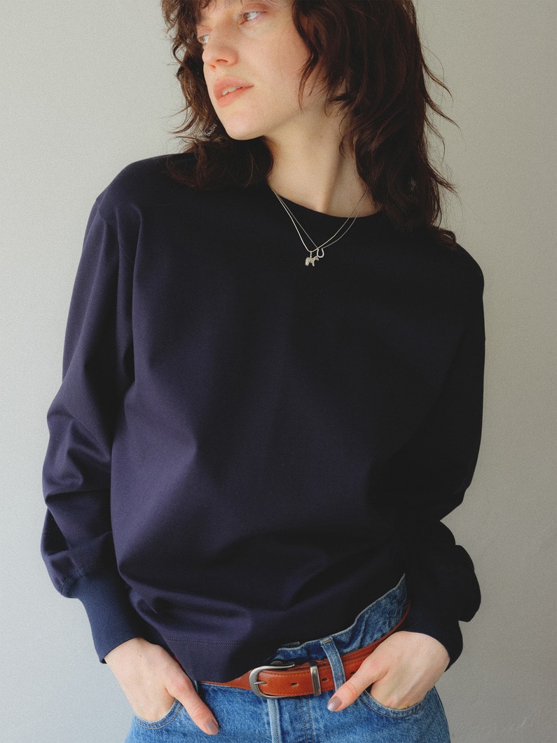 オーガニックコットン ニットリブ ロングスリーブ ティー（ホワイト/ネイビー） 詳細画像 navy 1