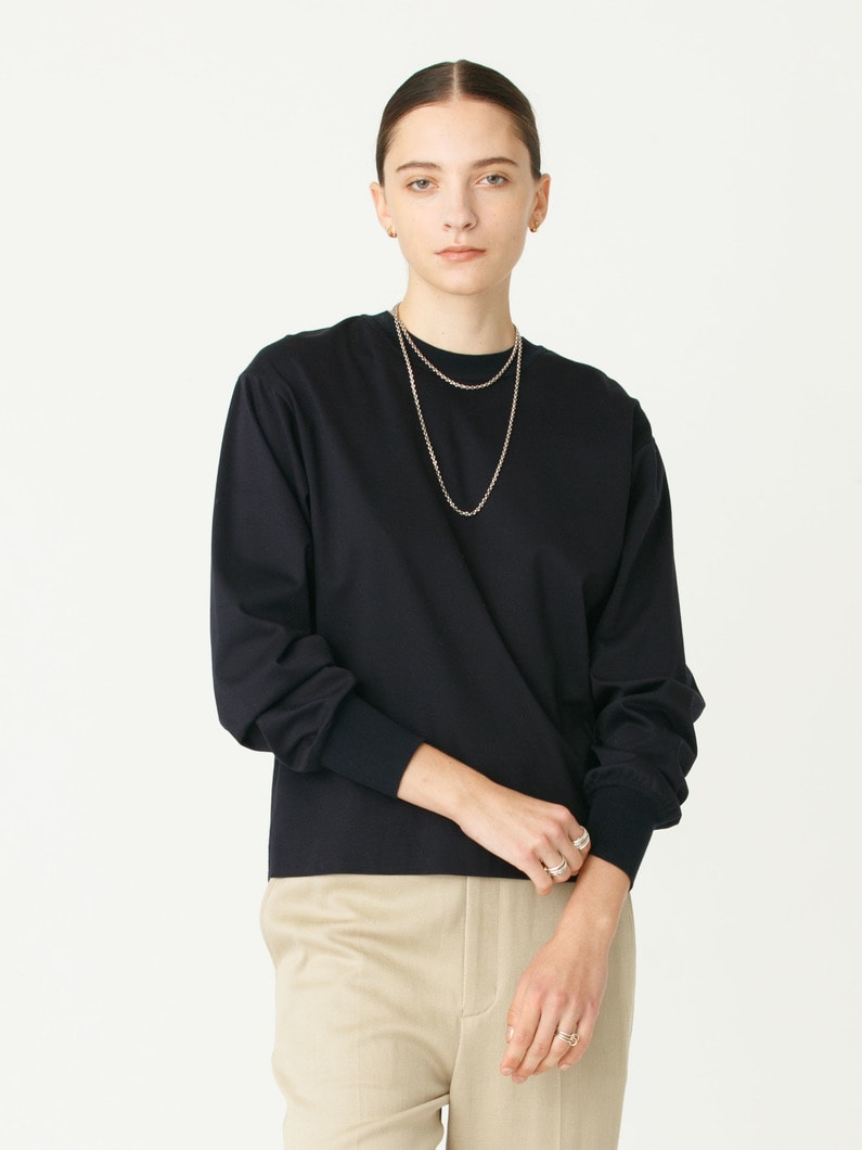 オーガニックコットン ニットリブ ロングスリーブ ティー（ホワイト/ネイビー） 詳細画像 navy 2