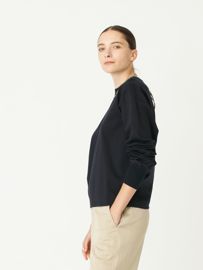 オーガニックコットン ニットリブ ロングスリーブ ティー（ホワイト/ネイビー） 詳細画像 navy 3