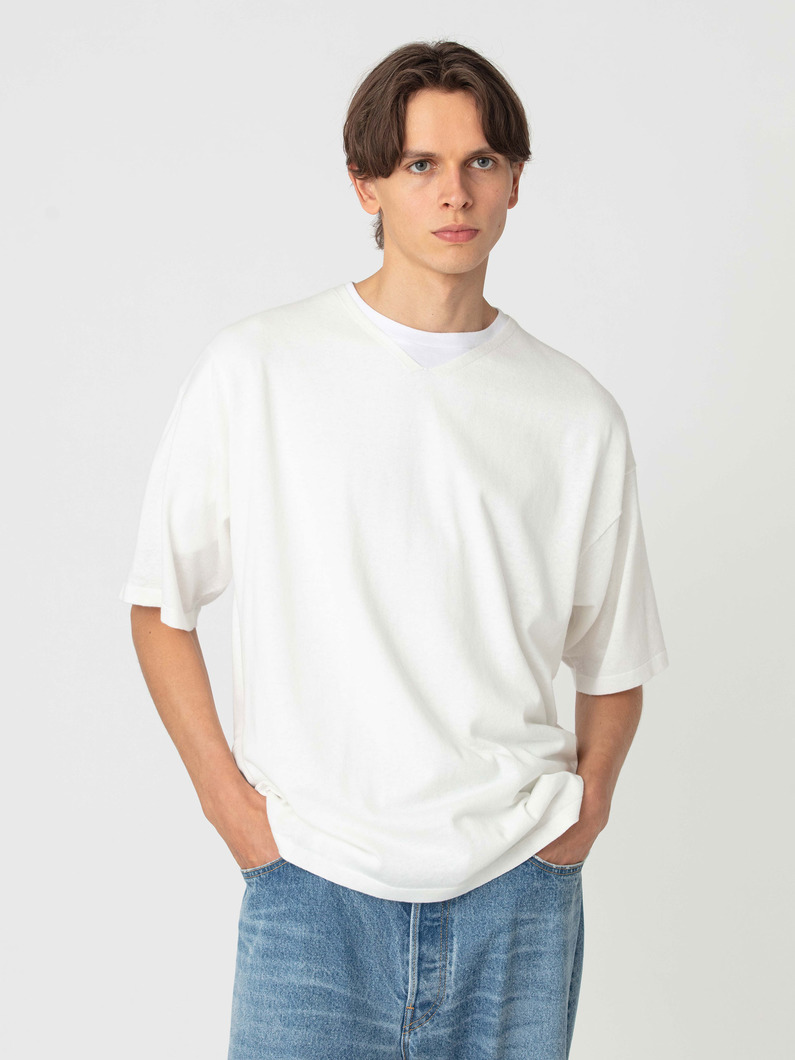 コットンリネン ニット Vネックティー 詳細画像 white 1