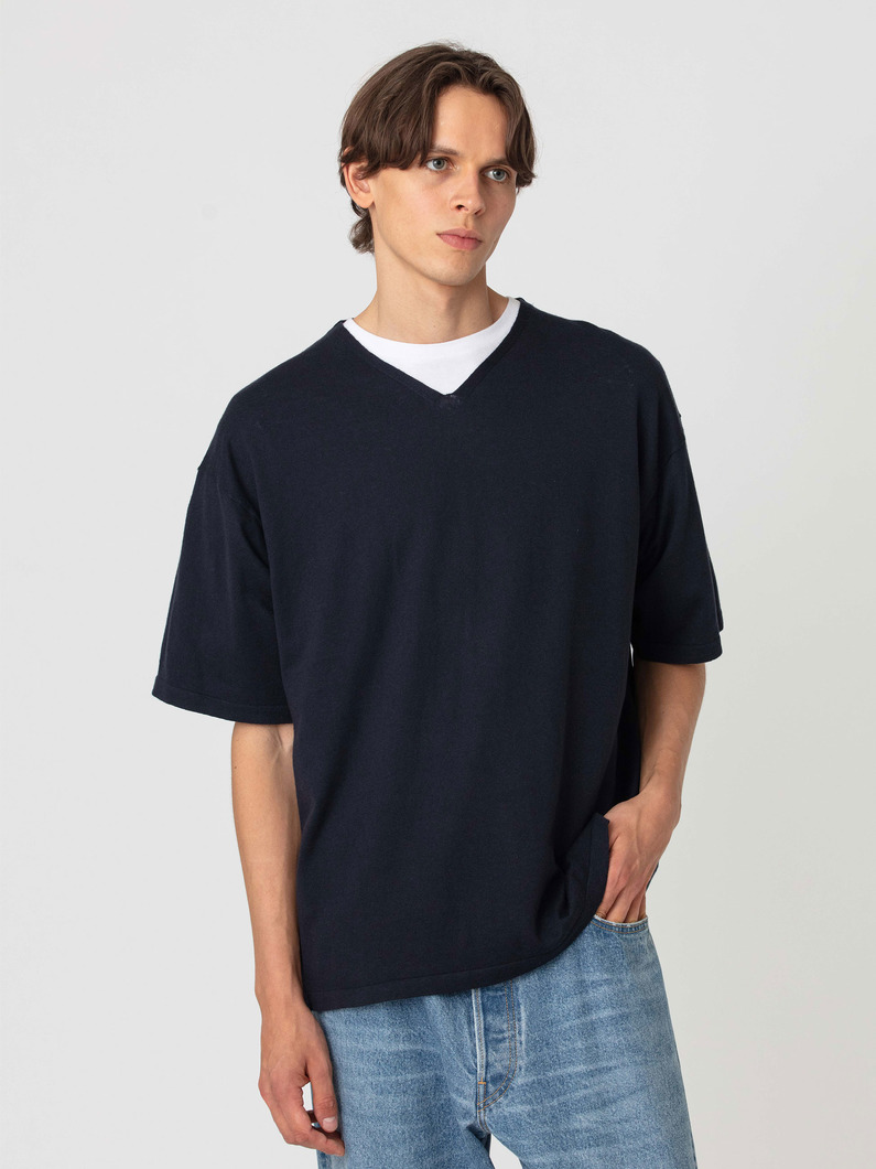 コットンリネン ニット Vネックティー 詳細画像 navy