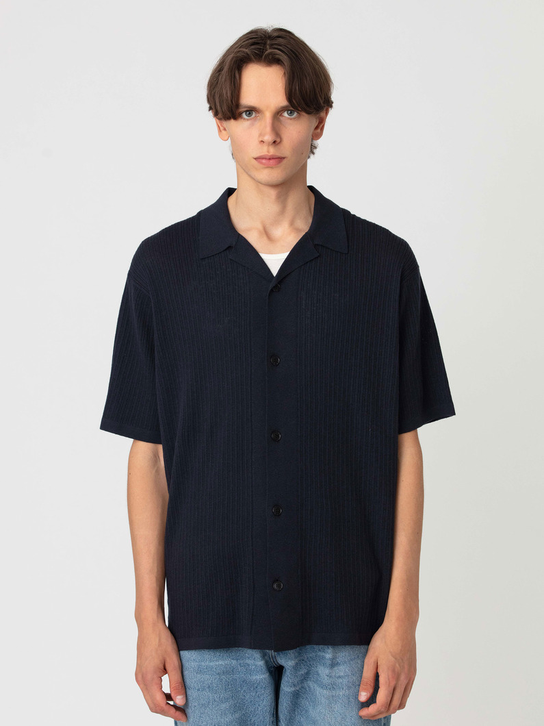 コットンリネン ニット オープンカラーシャツ 詳細画像 navy