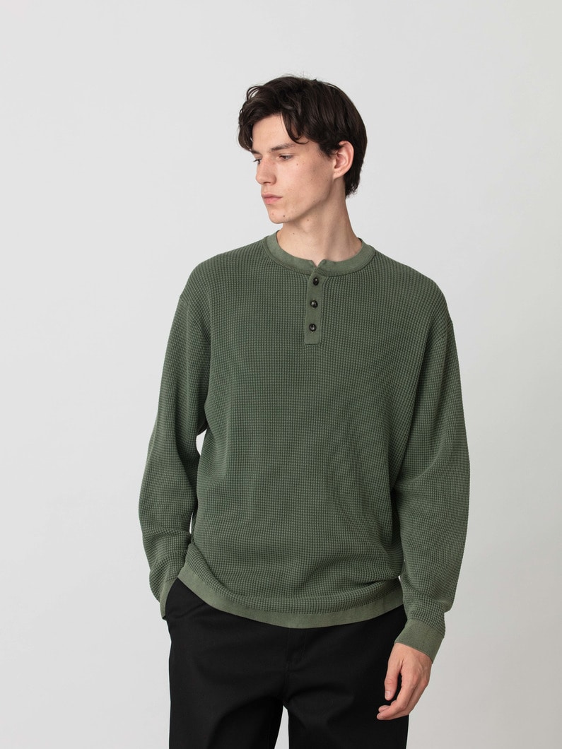 アシッド ワッフルニット ヘンリーネック プルオーバー 詳細画像 khaki