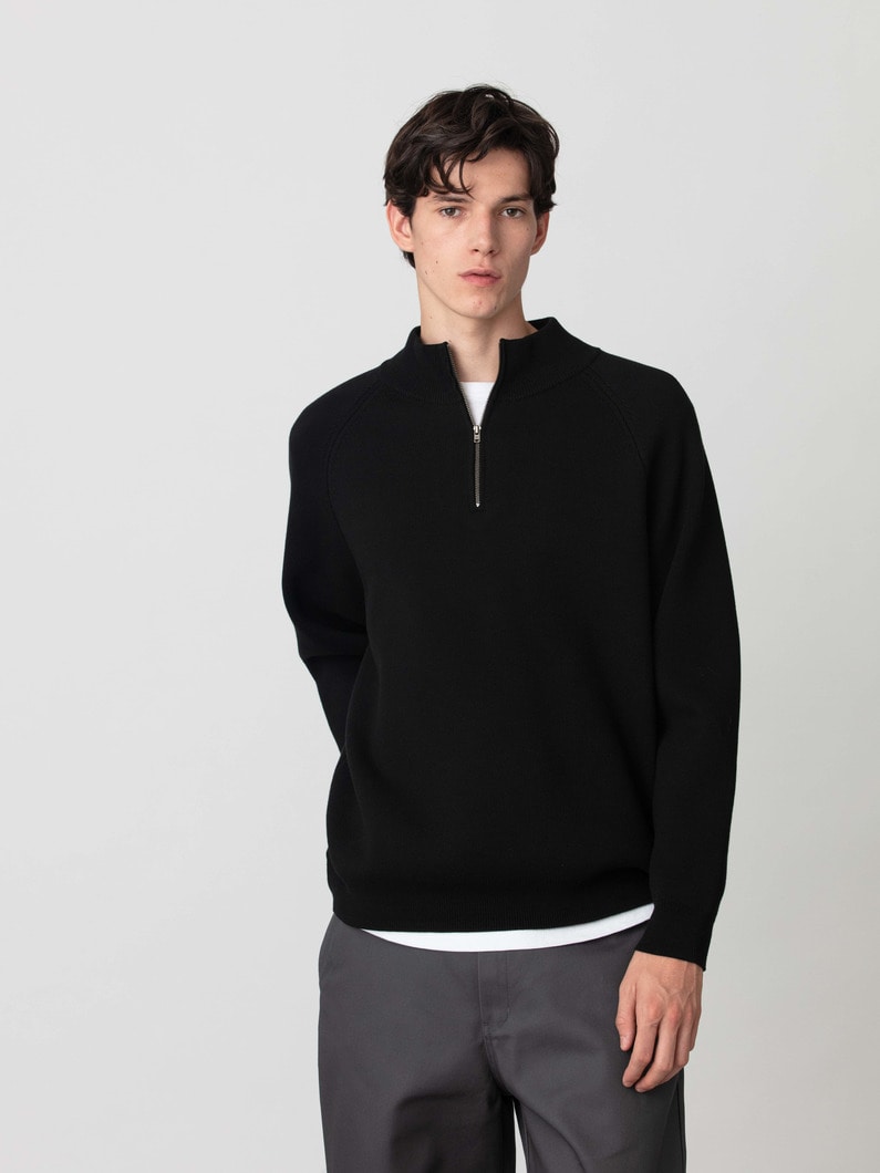 ブラッシュドコットン ハーフジップ プルオーバー 詳細画像 black