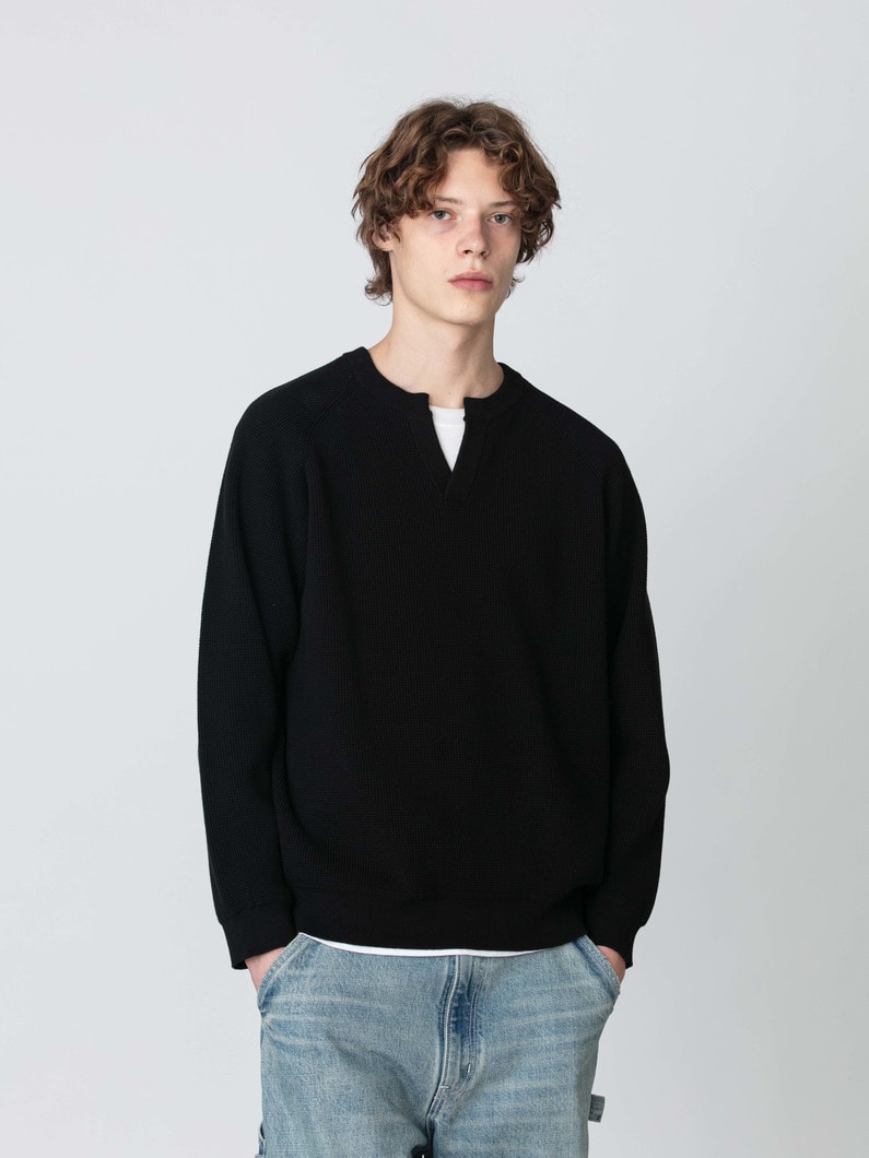 ワッフル ニットプルオーバー 詳細画像 black