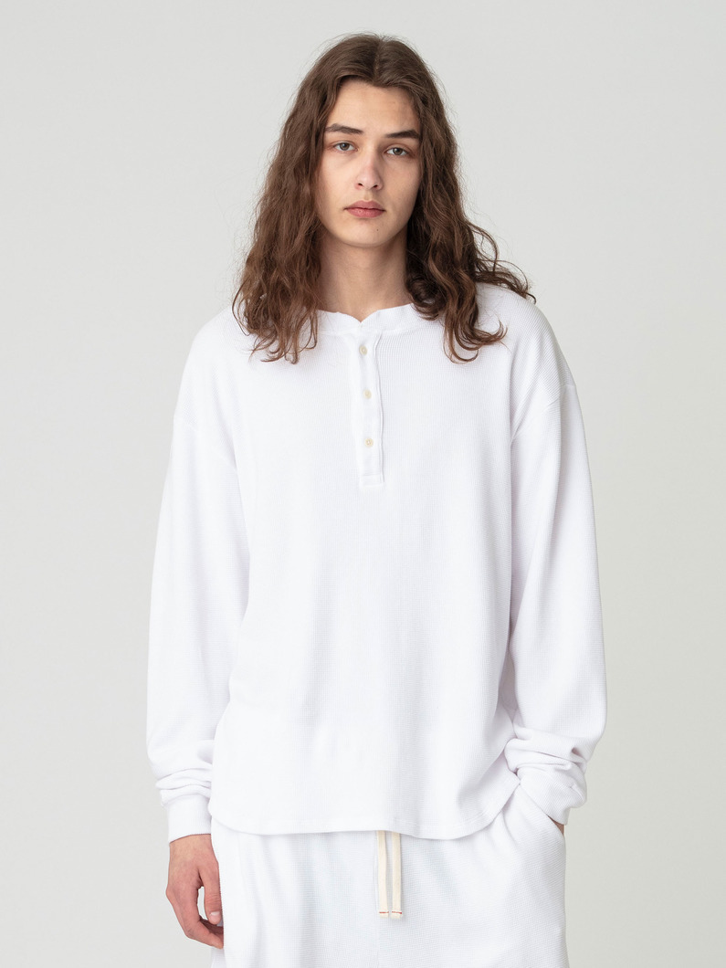 サーマル ベースボールヘム ヘンリーネックプルオーバー 詳細画像 white