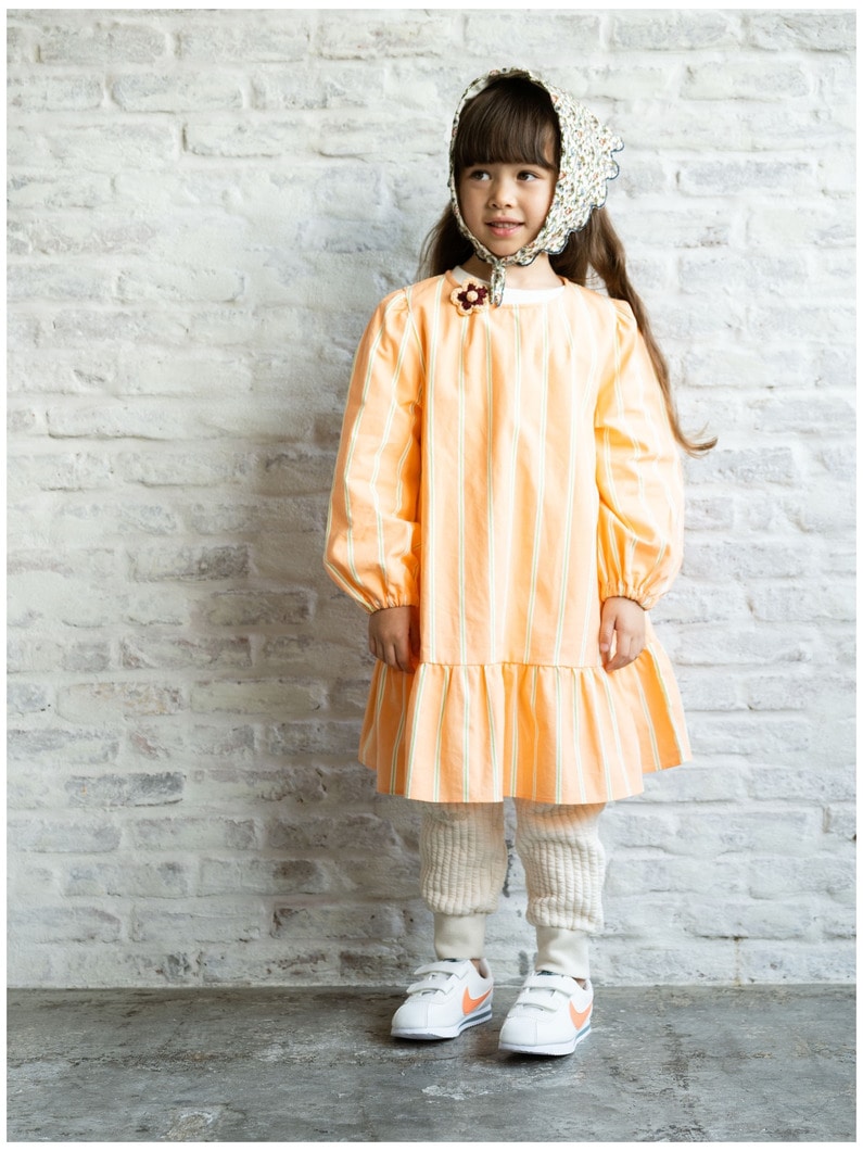 ストライプ ラッフル ドレス（オレンジ/グレー/100-140cm） 詳細画像 orange 5