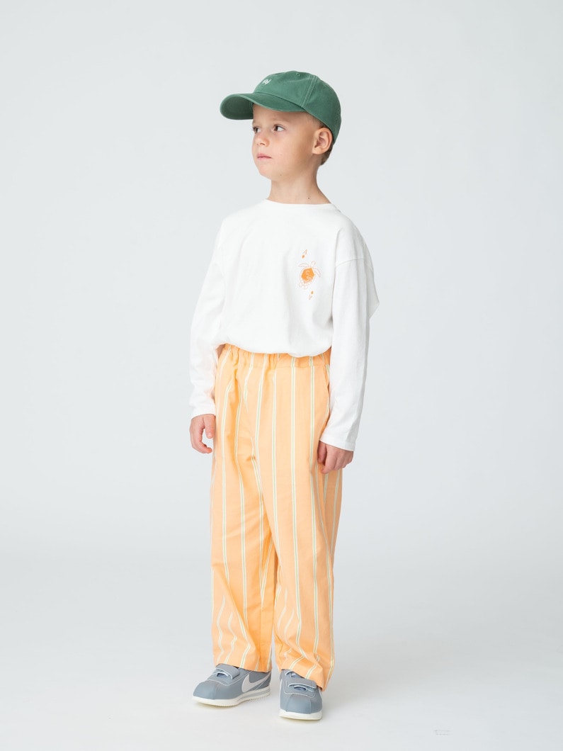 ストライプ ギャザー パンツ（オレンジ/グレー/100-140cm） 詳細画像 orange 1