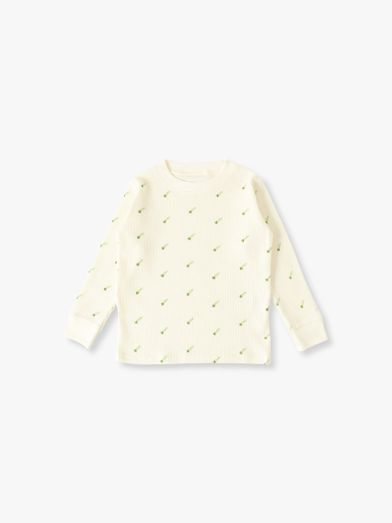 ワッフル ロング スリーブ ティー（アイボリー/ブラック/100-140cm） 詳細画像 ivory 2