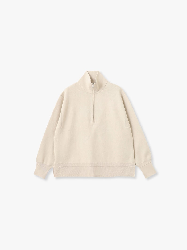 コットン シルク ダブルフェイス ハーフジップ プルオーバー 詳細画像 ivory