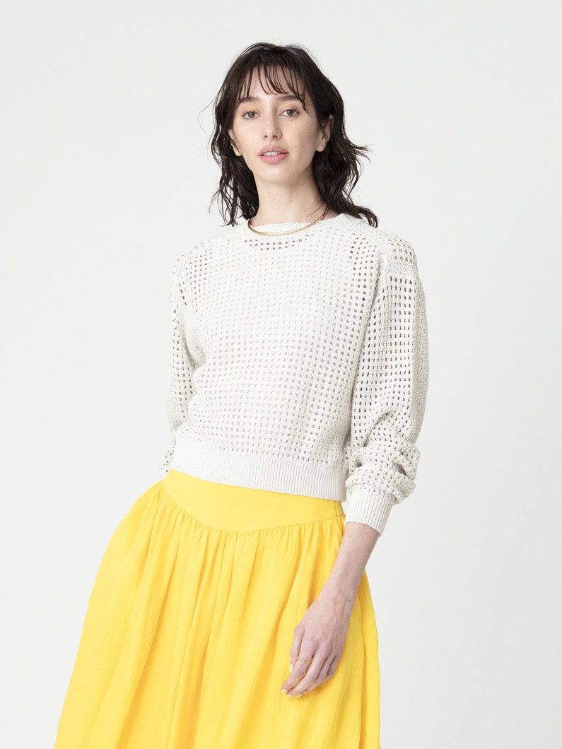 コットン メッシュ ニット カーディガン 詳細画像 ivory