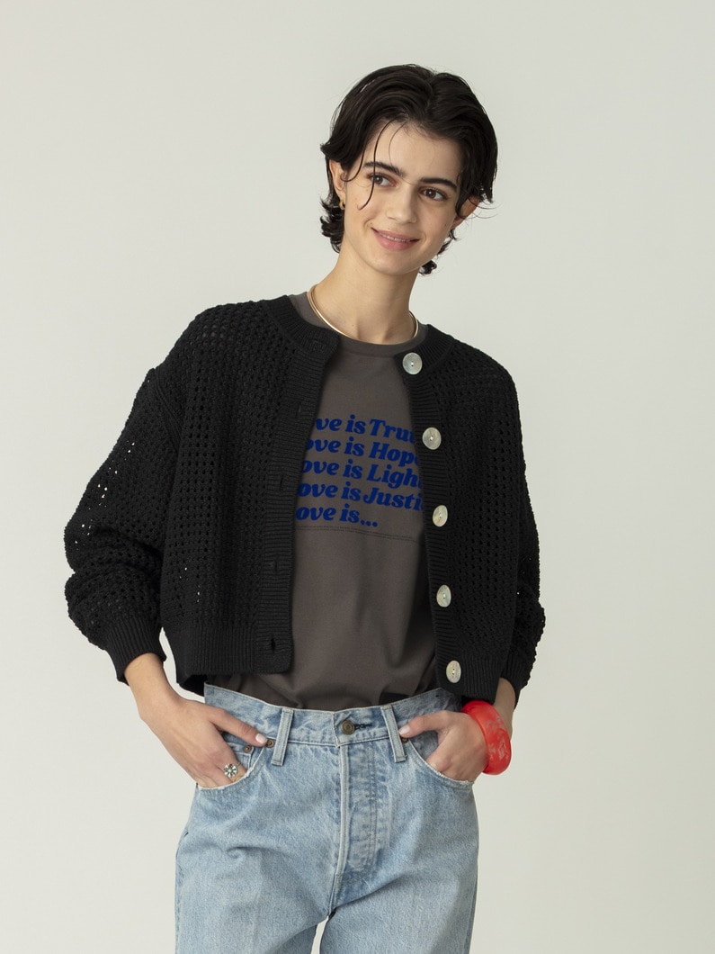 コットン メッシュ ニット カーディガン 詳細画像 black 1