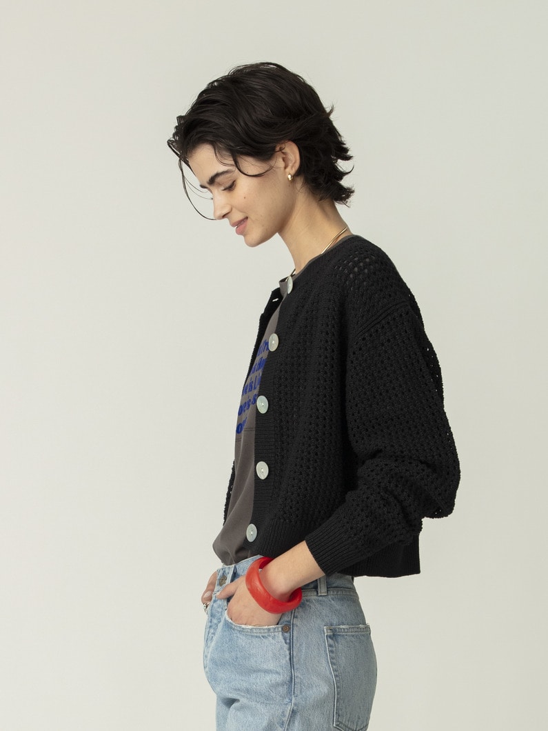 コットン メッシュ ニット カーディガン 詳細画像 black 2