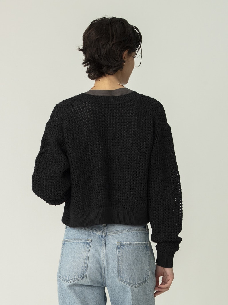 コットン メッシュ ニット カーディガン 詳細画像 black 3